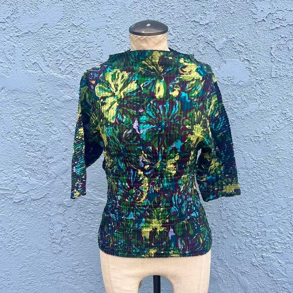 Women's Crinkle Blouse Mockneck y2k Pleated top S/M - Picture 2 of 8